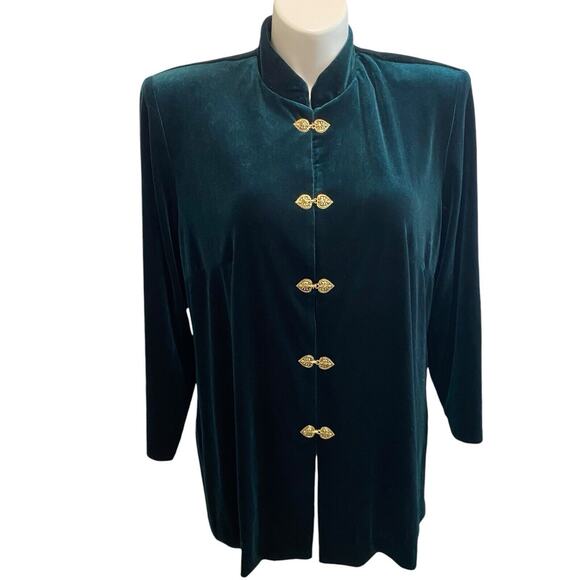Vintage 90s R&M Richards Size 18 Hunter Green Velveteen Velour Jacket Holiday - Picture 1 of 9